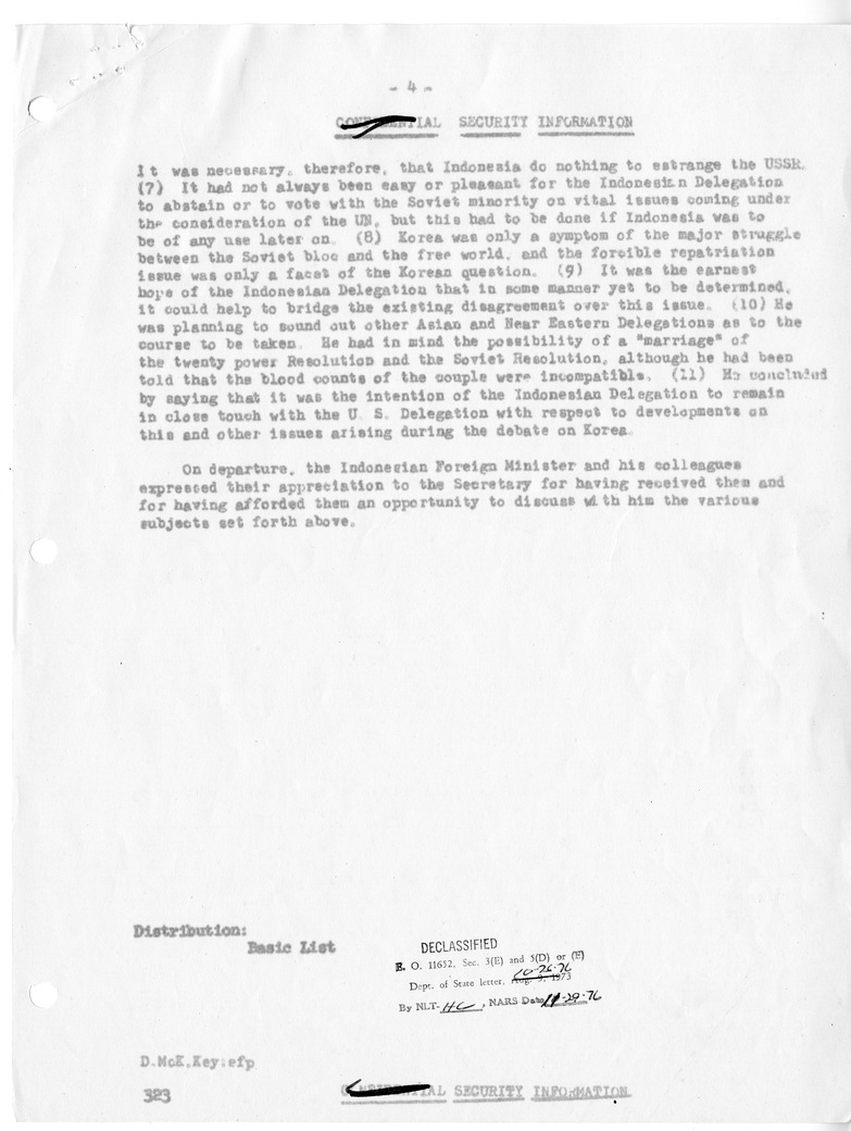 Memorandum of Conversation with Minister of Foreign Affairs Mr. Mukarto of Indonesia, Ambassador to the United Nations Mr. Palar of Indonesia, Ambassador Ali Sastroamidjojo of Indonesia, and David M. Key