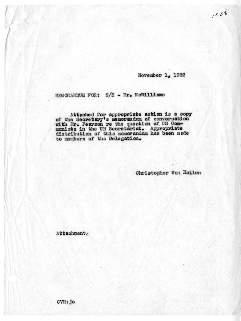 Memorandum from Christopher Van Hollen to William J. McWilliams