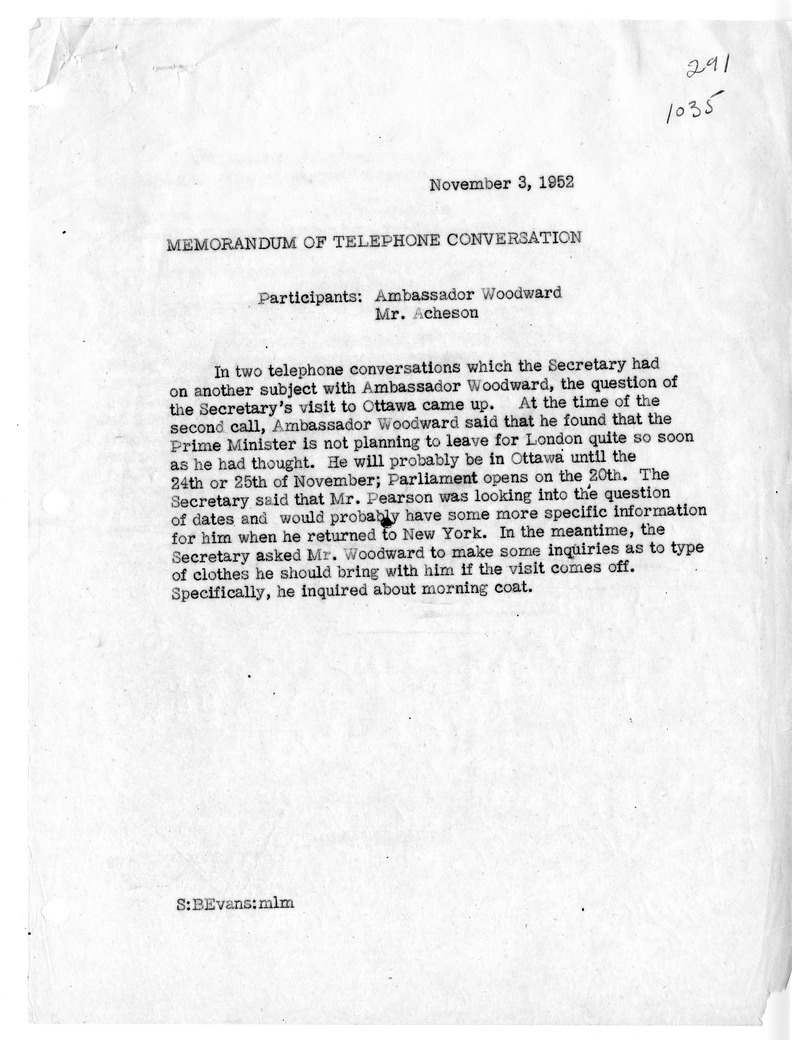 Memorandum of Telephone Conversation with Ambassador Stanley Woodward
