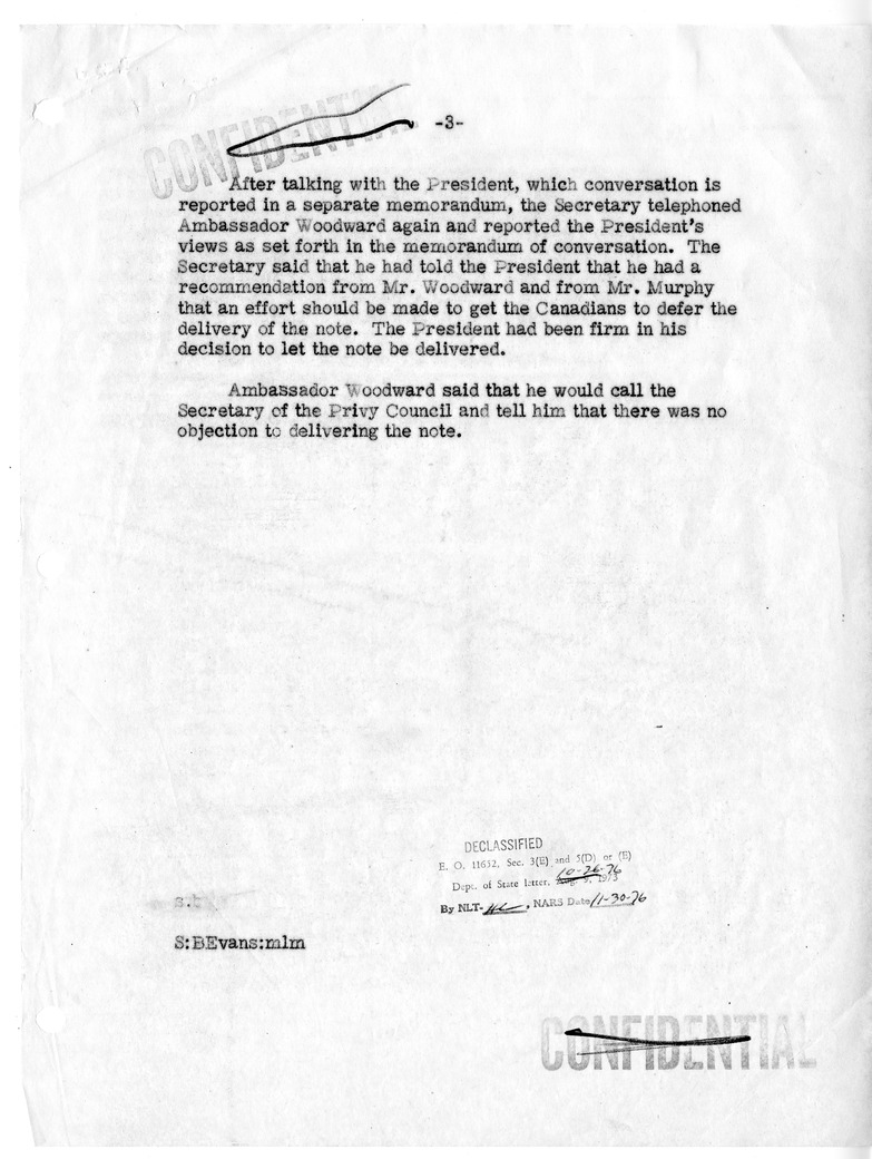 Memorandum of Telephone Conversation with Ambassador Stanley Woodward