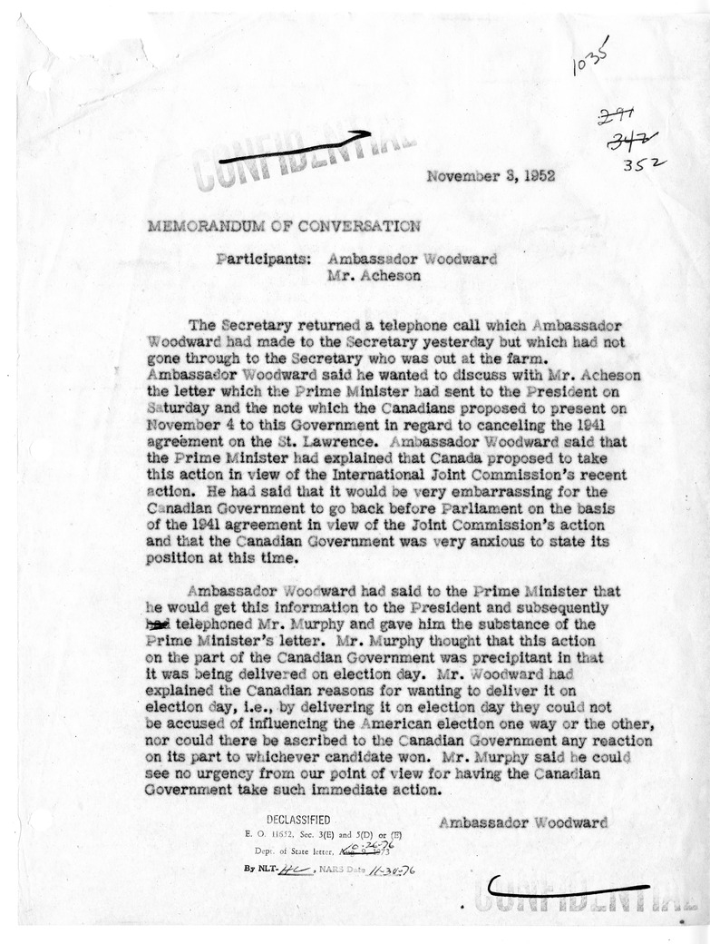 Memorandum of Telephone Conversation with Ambassador Stanley Woodward