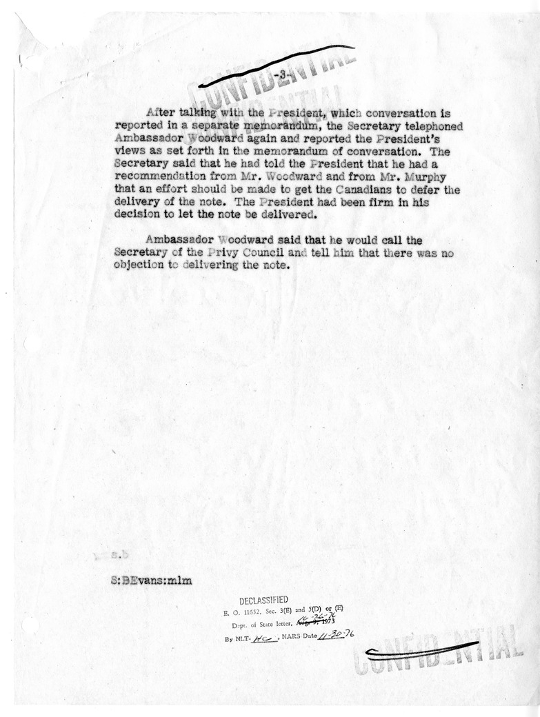 Memorandum of Telephone Conversation with Ambassador Stanley Woodward
