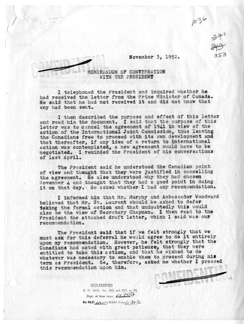 Memorandum of Conversation with President Harry S. Truman, with Attachment