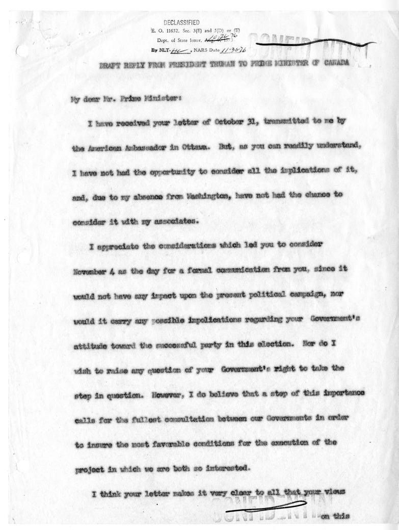 Memorandum of Conversation with President Harry S. Truman, with Attachment