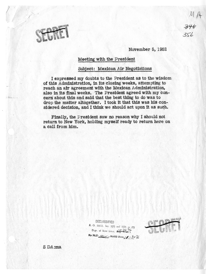 Memorandum of Conversation with President Harry S. Truman