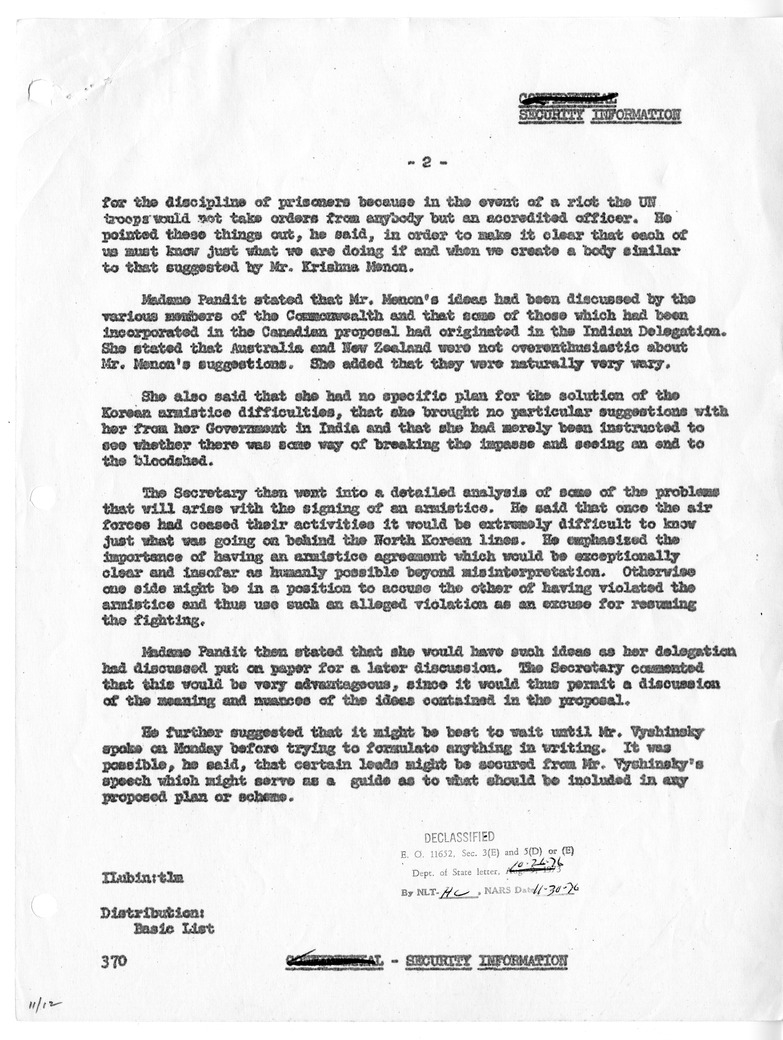 Memorandum of Conversation with Vijaya Lakshmi Pandit, Ambassador Ali Yawar Jung of India, and Isador Lubin