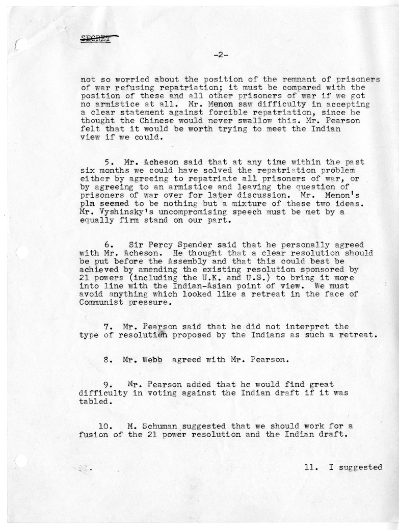 Typed  Copy of Telegram from the United Kingdom Delegation