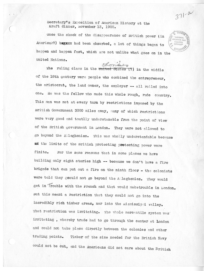 Secretary of State Dean Acheson's "Exposition of American History at the Kraft Dinner"