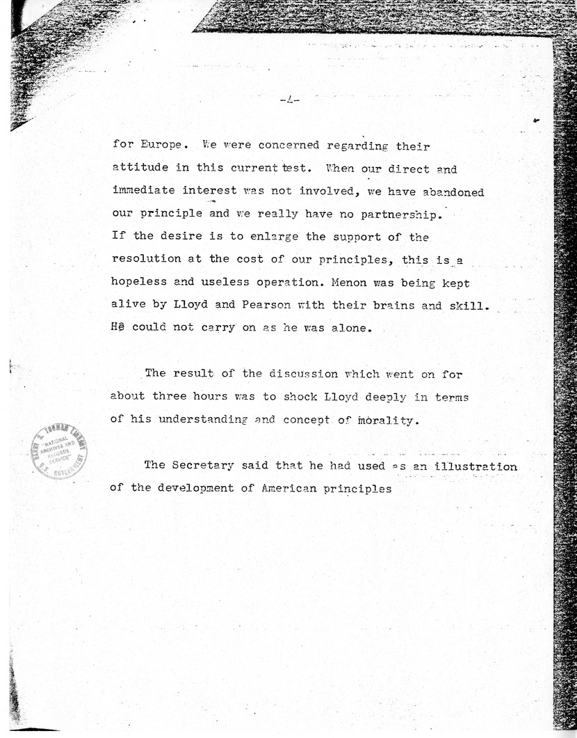 Handwritten Note to Under Secretary David Bruce, with Attached Memorandum of Conversation