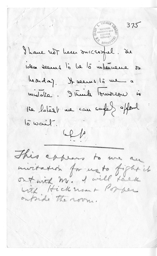 Handwritten Note by Secretary of State Dean Acheson