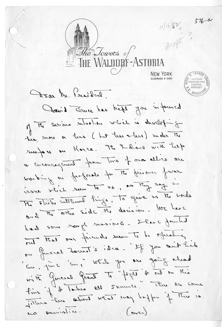 Letter from Dean Acheson to Harry S. Truman