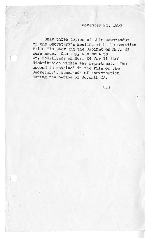Memorandum of Conversation with Prime Minister of Canada Lester Pearson, United States Ambassador to Canada Stanley Woodward, and the Canadian Cabinet