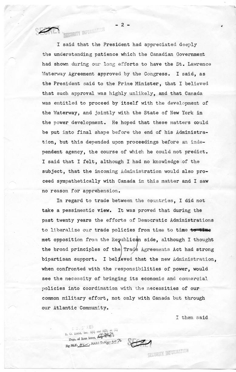 Memorandum of Conversation with Prime Minister of Canada Lester Pearson, United States Ambassador to Canada Stanley Woodward, and the Canadian Cabinet