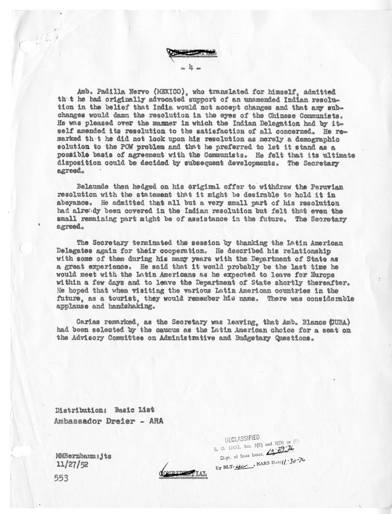 Memorandum of Meeting of the Latin American Caucus at the Seventh Meeting of the United Nations General Assembly