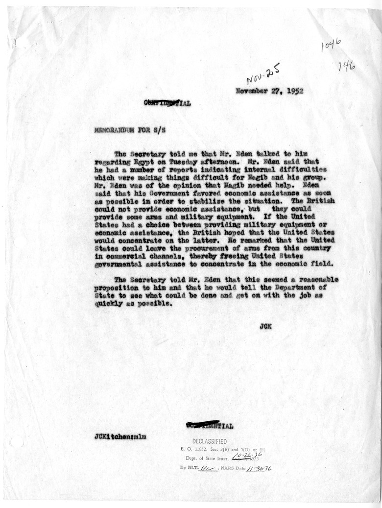 Memorandum of Conversation with Foreign Secretary Anthony Eden of Great Britain