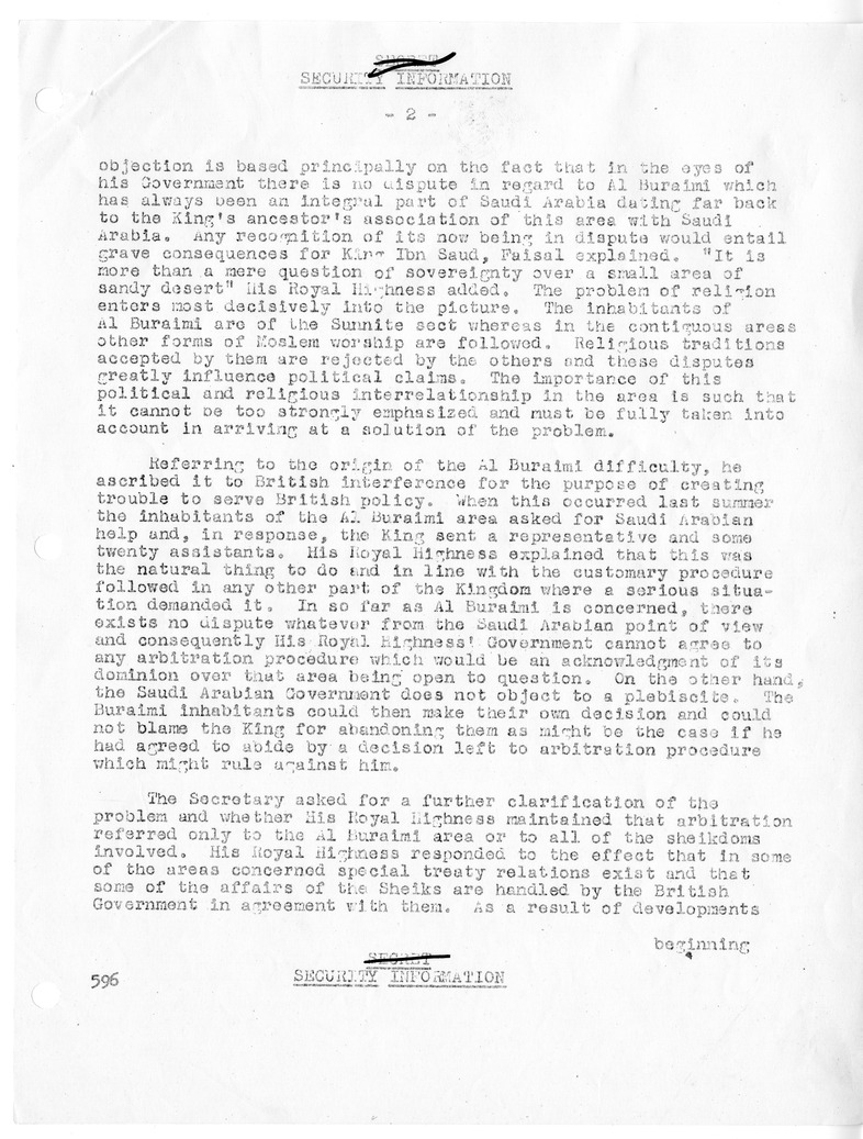 Memorandum of Conversation with Foreign Minister Prince Faisal Al-Saud of Saudi Arabia, Ali A. Alireza, and Edwin A. Plitt