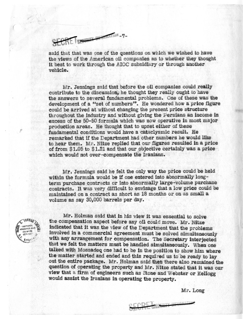 Memorandum of Conversation with a Delegation of Representatives of United States Oil Companies
