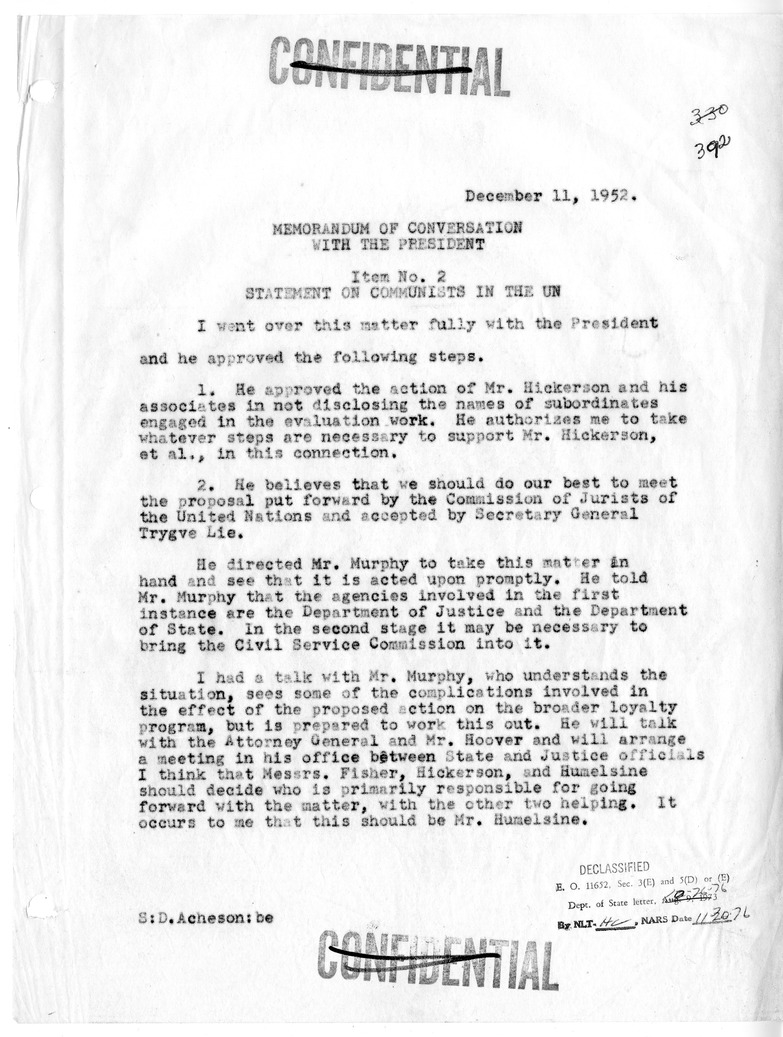 Memorandum of Conversation with the President
