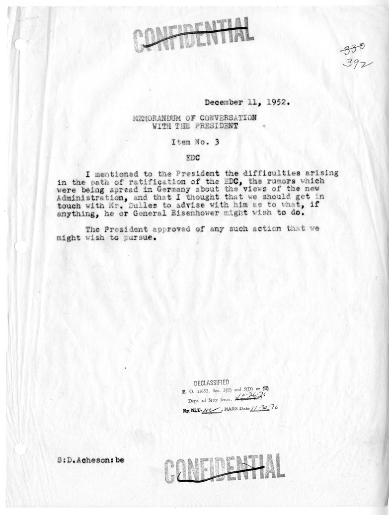 Memorandum of Conversation with the President