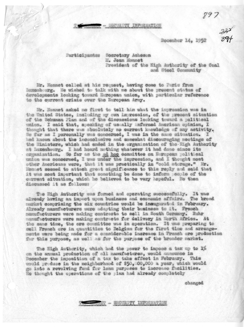Memorandum of Conversation with Jean Monnet