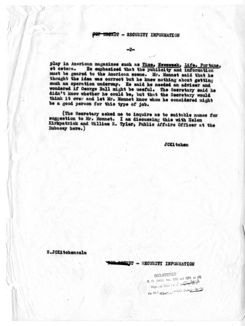 Memorandum of Conversation with Jean Monnet of France