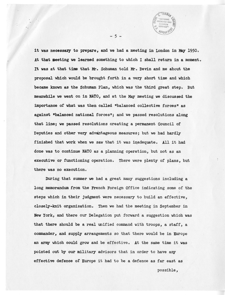 Statement of Secretary of State Dean Acheson to the North Atlantic Council