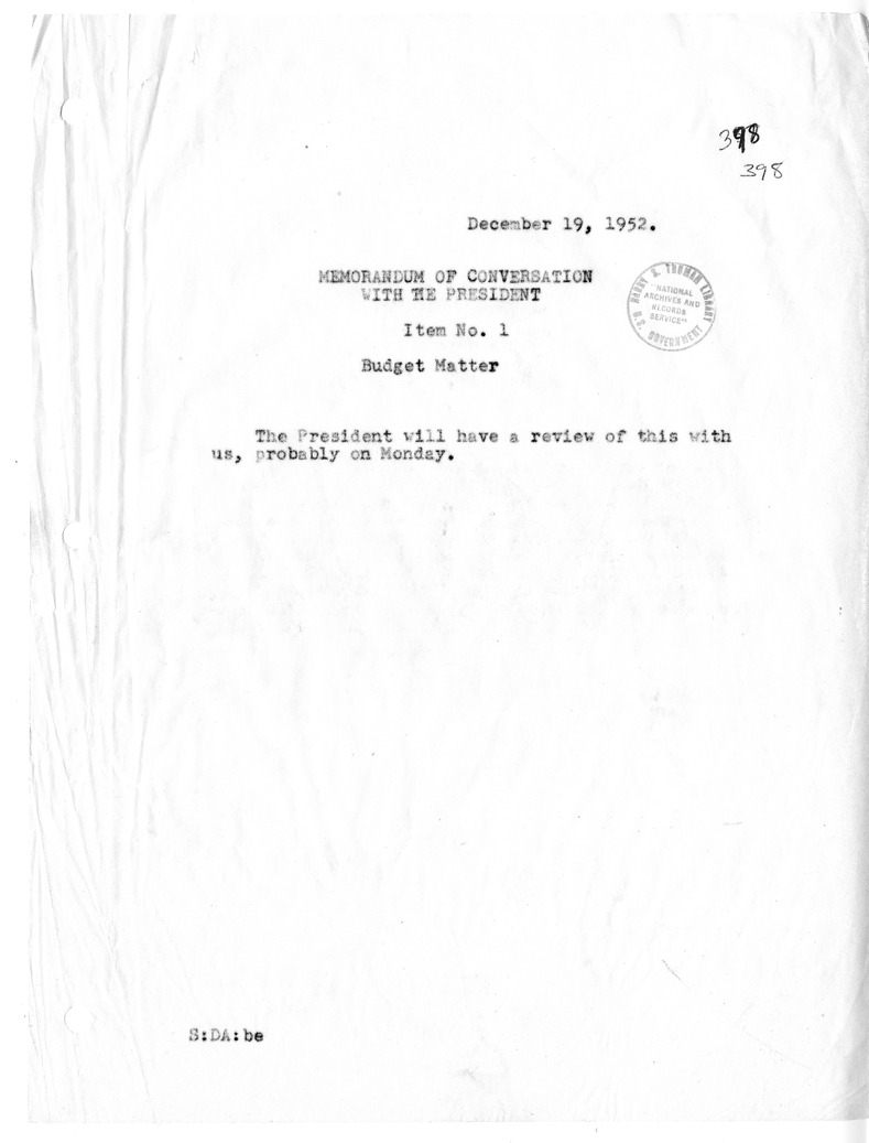 Memorandum of Conversation with the President