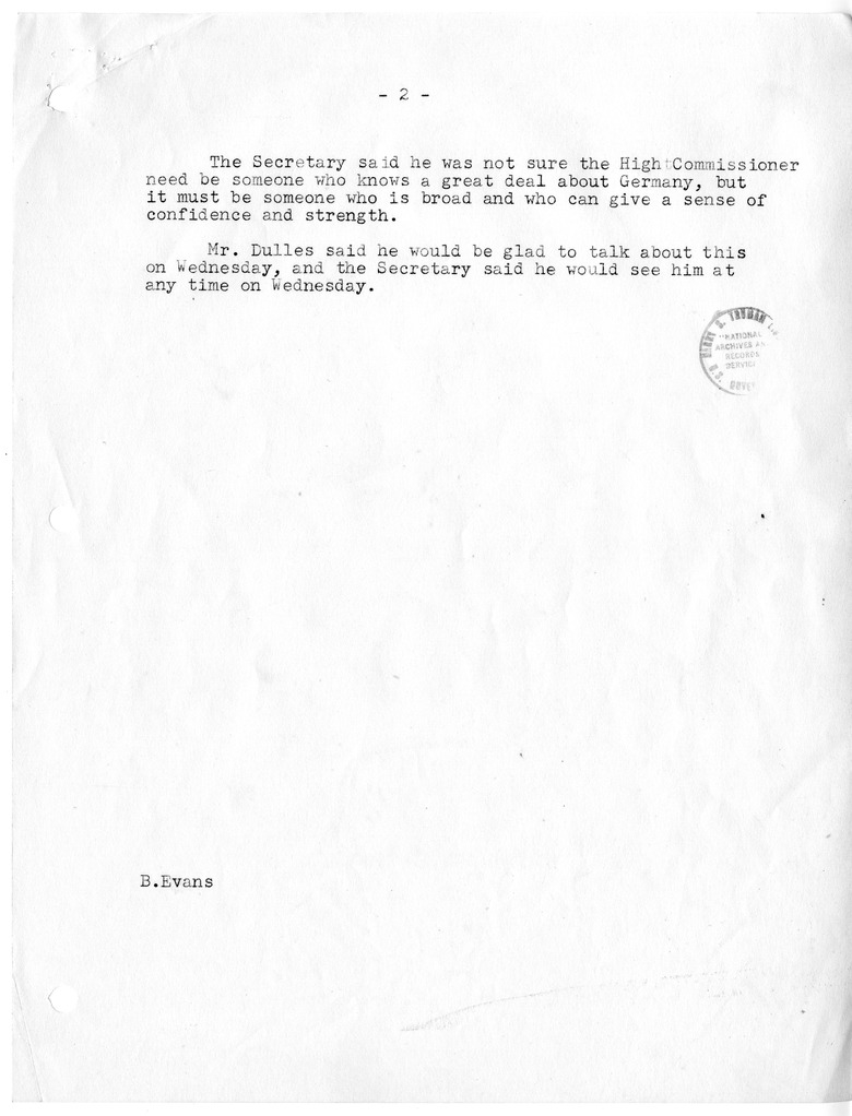 Memorandum of Telephone Conversation with John Foster Dulles