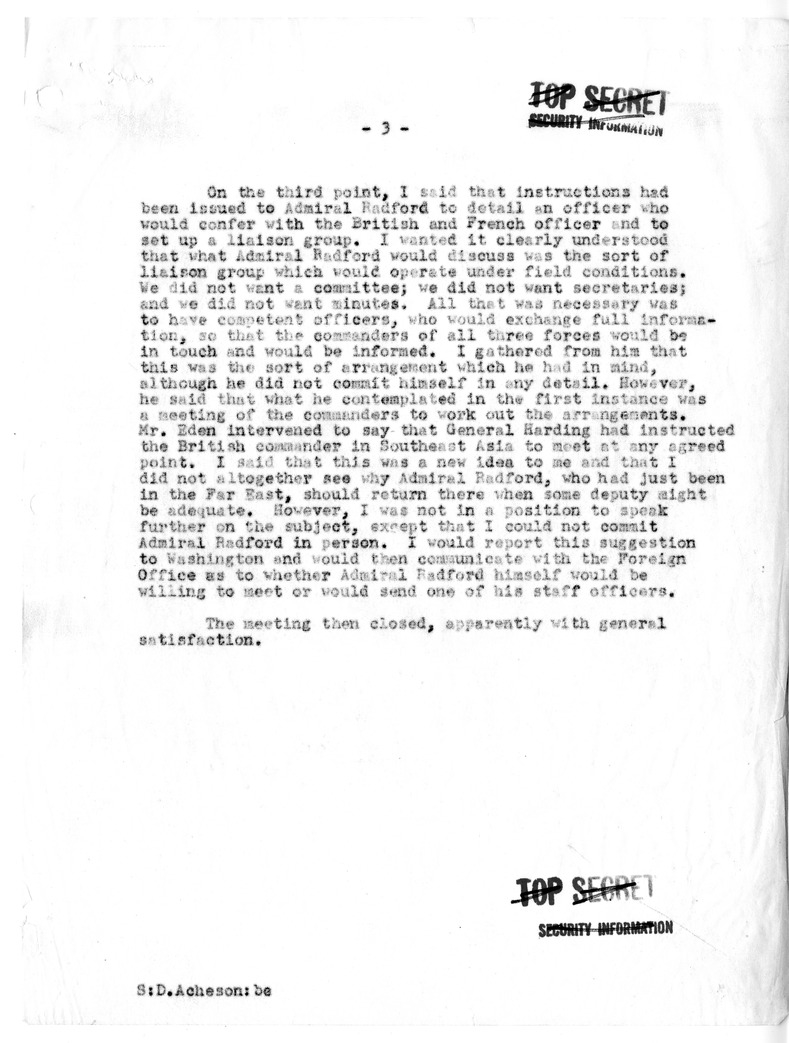 Memorandum of Conversation with Minister of Foreign Affairs Robert Schuman of France, Foreign Secretary Anthony Eden of Great Britain, and Jean Letourneau