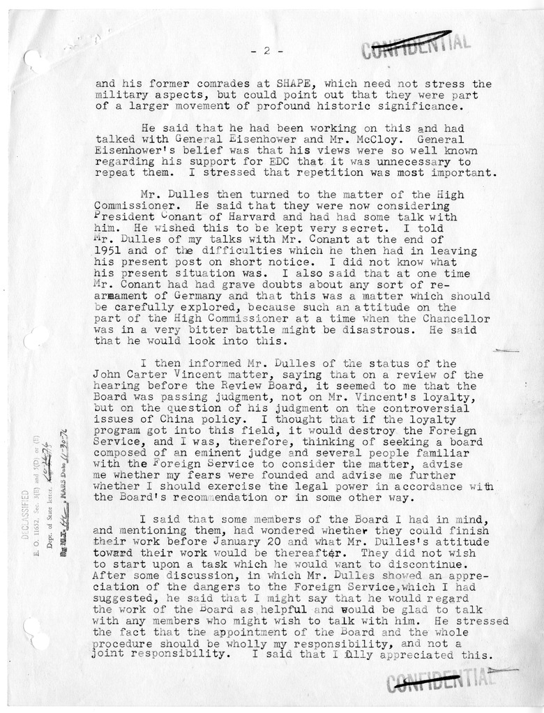 Memorandum of Conversation with John Foster Dulles