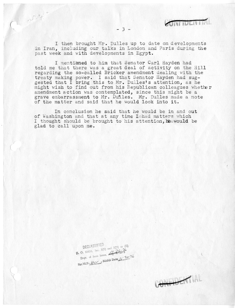 Memorandum of Conversation with John Foster Dulles