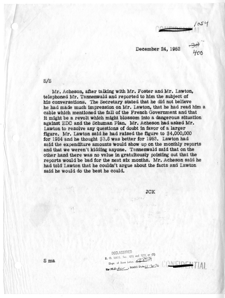 Memorandum of Conversation with Theodore Tannewald