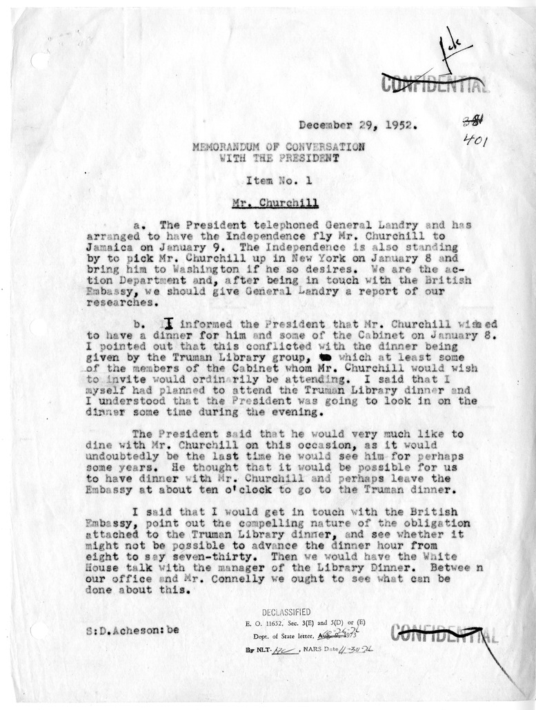 Memorandum of Conversation with the President