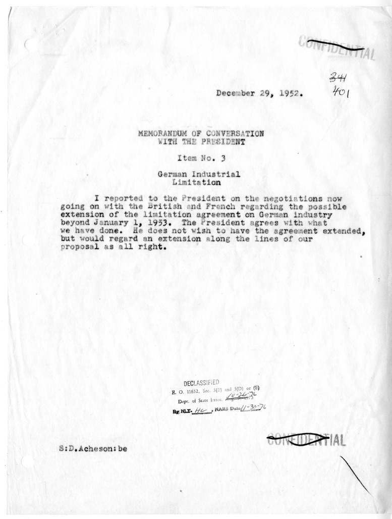 Memorandum of Conversation with the President