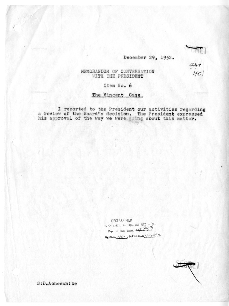 Memorandum of Conversation with the President