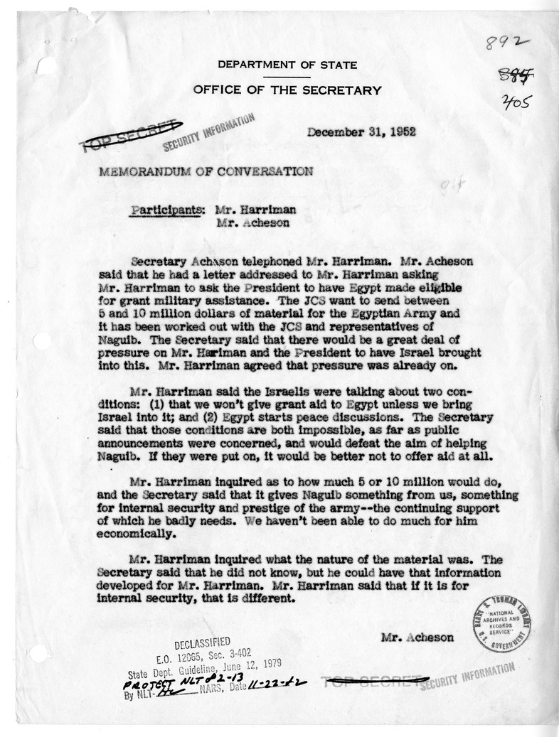 Memorandum of Conversation with Averell Harriman