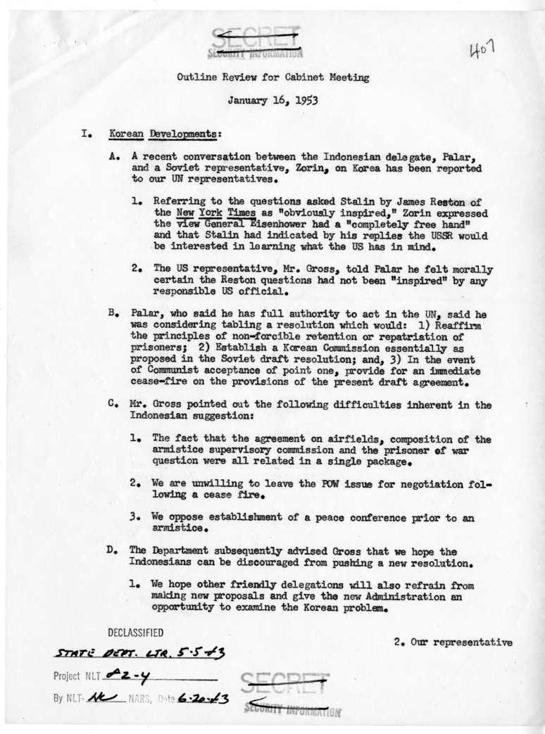 Outline for Cabinet Meeting