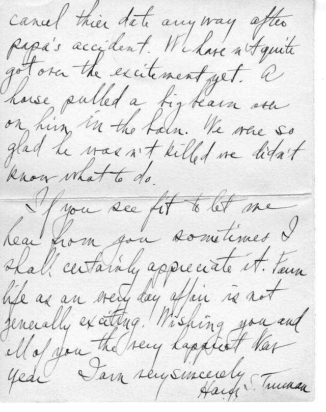 Letter from Harry S. Truman to Bess Wallace