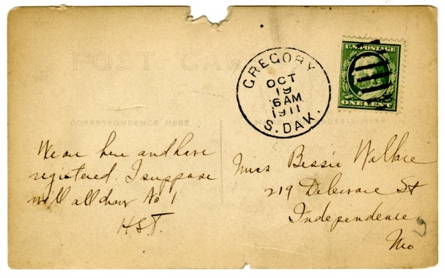 Postcard from Harry S. Truman to Bess Wallace