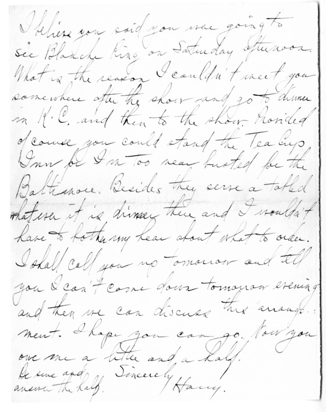 Letter from Harry S. Truman to Bess Wallace