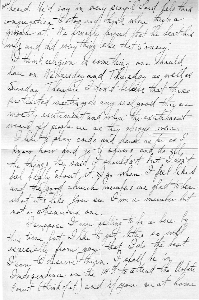 Letter from Harry S. Truman to Bess Wallace