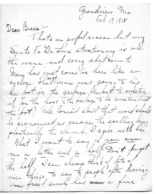 Letter from Harry S. Truman to Bess Wallace