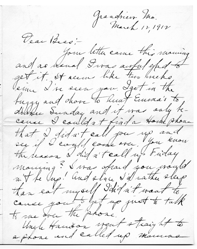 Letter from Harry S. Truman to Bess Wallace