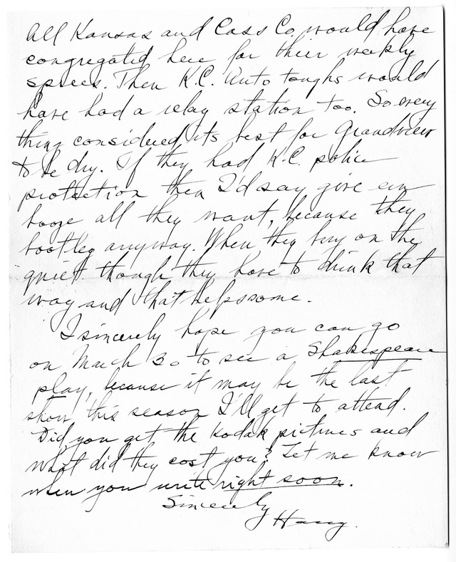 Letter from Harry S. Truman to Bess Wallace