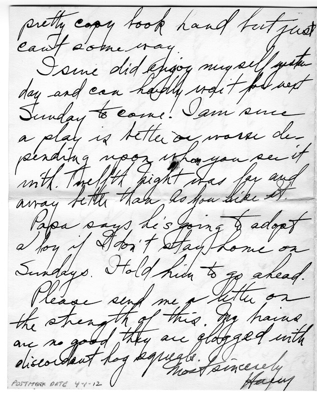 Letter from Harry S. Truman to Bess Wallace