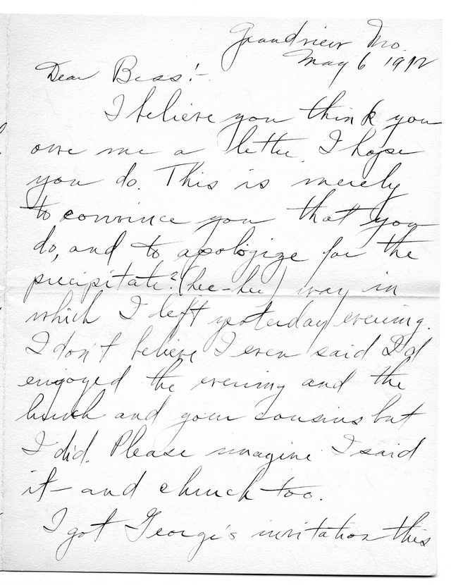 Letter from Harry S. Truman to Bess Wallace