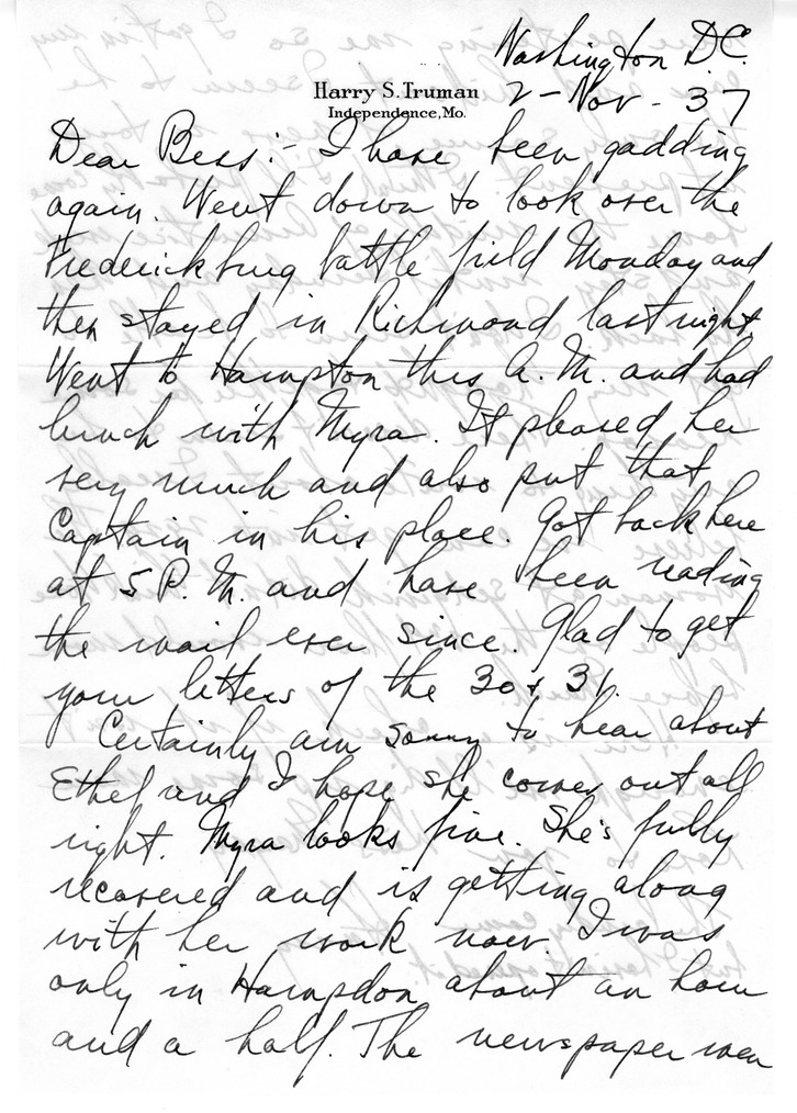 Letter from Harry S. Truman to Bess W. Truman