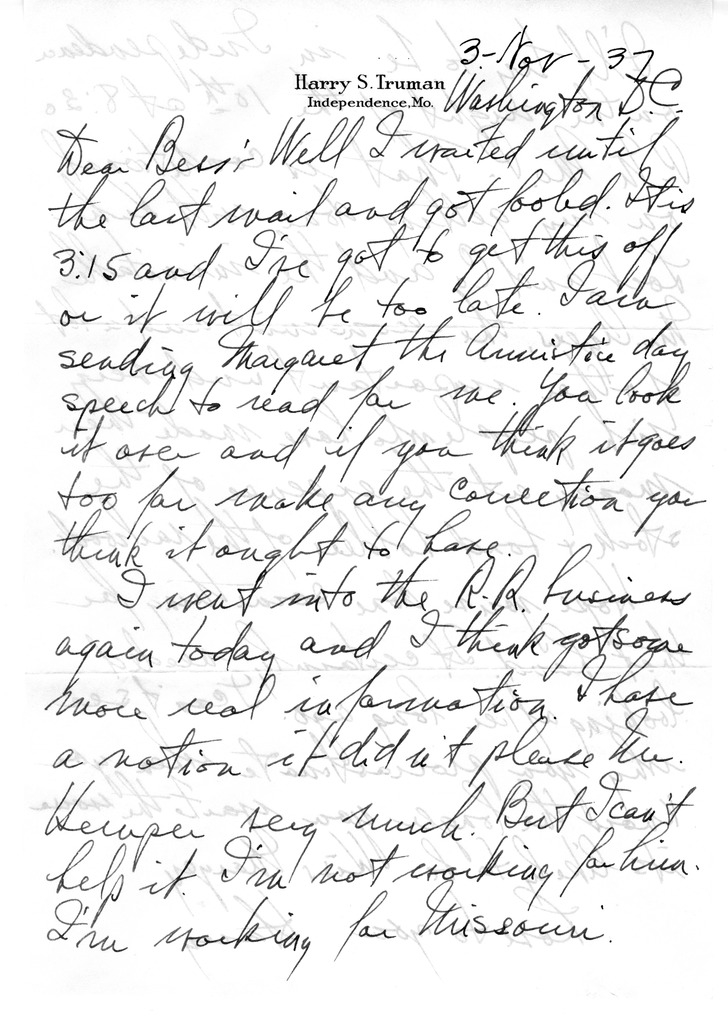 Letter from Harry S. Truman to Bess W. Truman