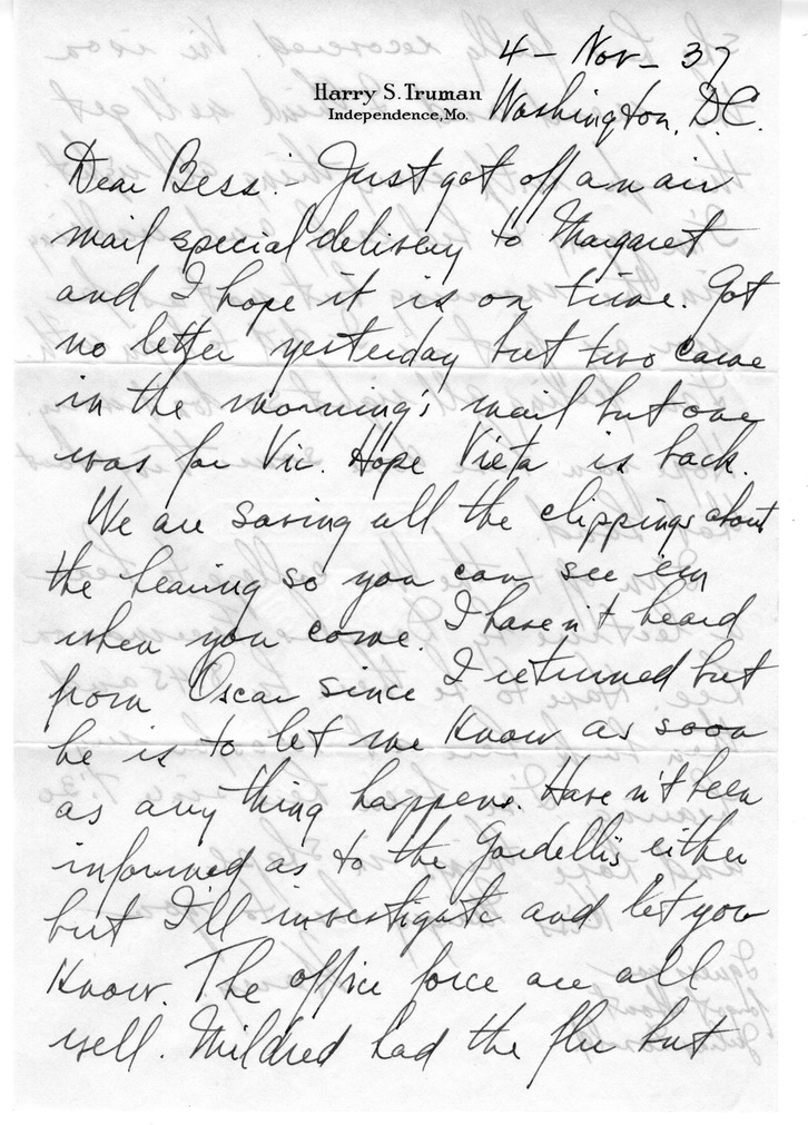 Letter from Harry S. Truman to Bess W. Truman