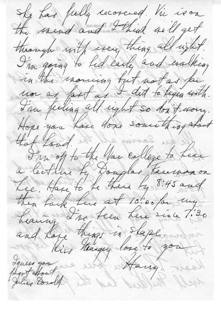 Letter from Harry S. Truman to Bess W. Truman
